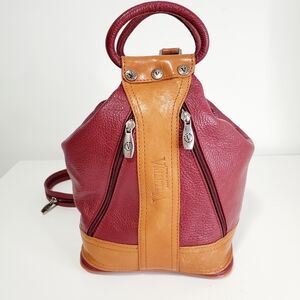 Valentina Burgundy and Tan Pebbled Leather Mini Backpack